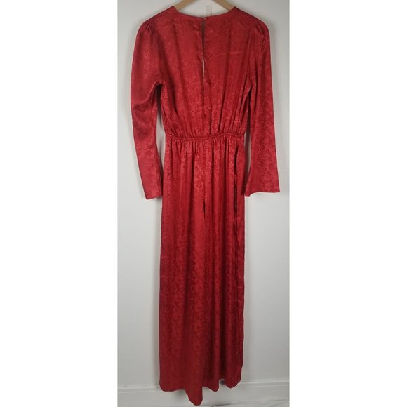Twisted Wunder London Women's Sz. 8 Tie Front Jumpsuit In Satin Jacquard Red NWT - Picture 7 of 8